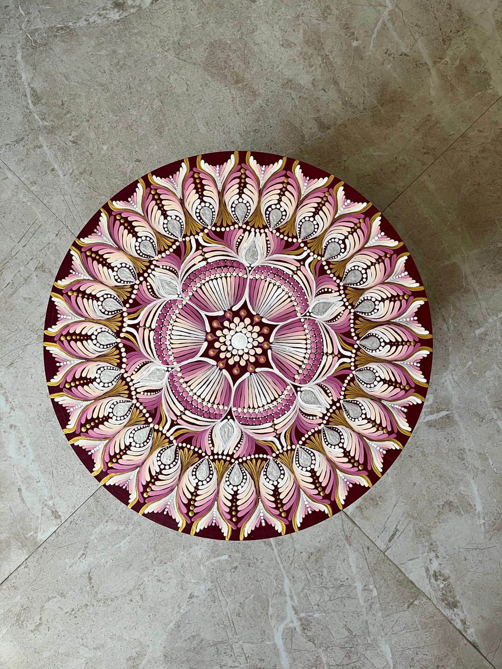 Lotus Radiance: Hand-Painted Mandala Art Piece